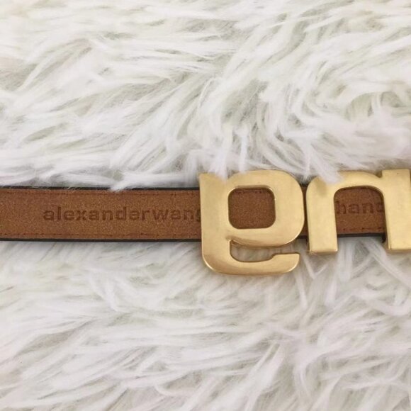 Alexander Wang Black Leather Logo Belt with Gold Lettering main image 4